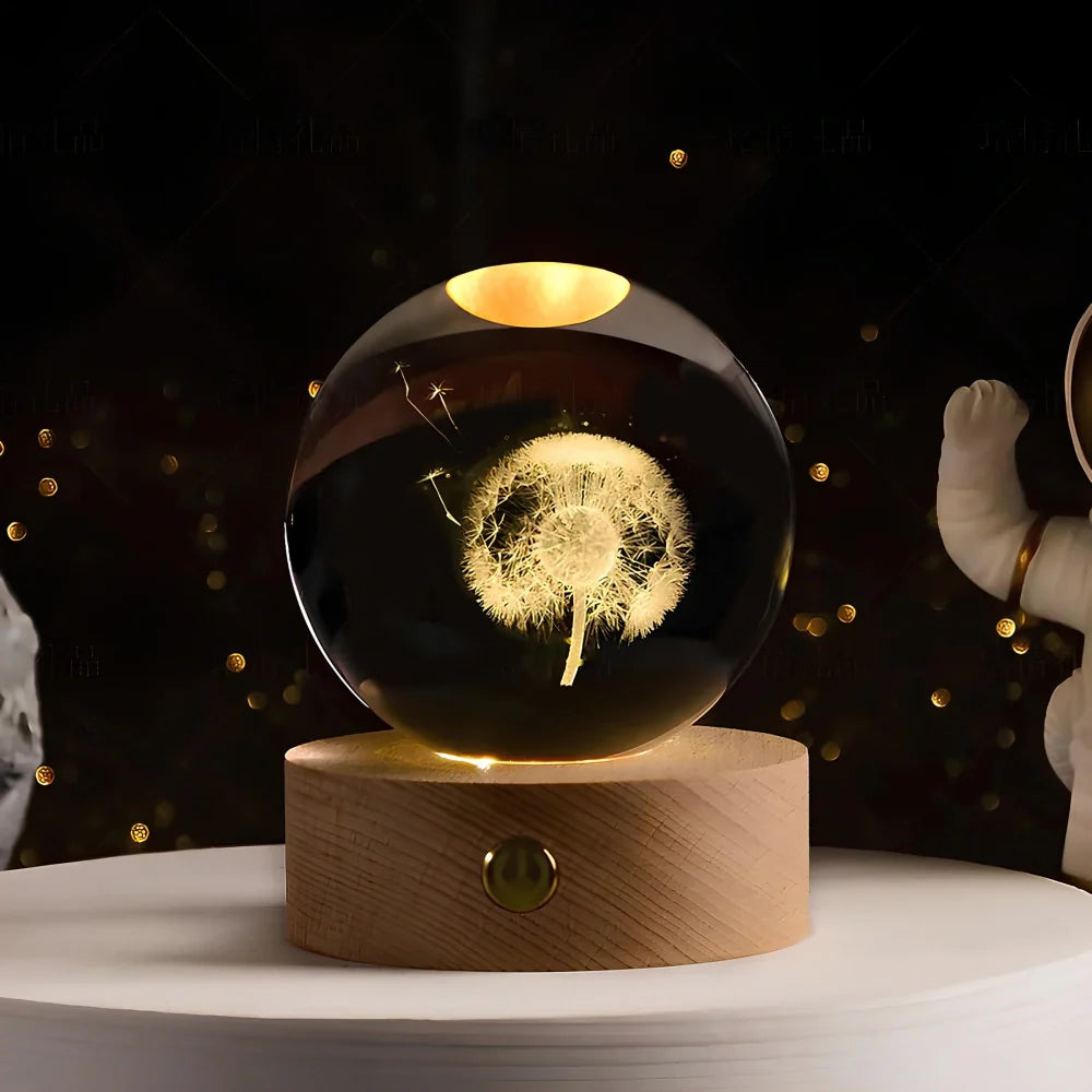 LED Crystal Ball Night Light | 3D Galaxy Design