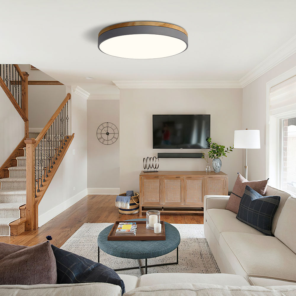 Wooden Ceiling Light | Modern Round Flush Mount Lamp