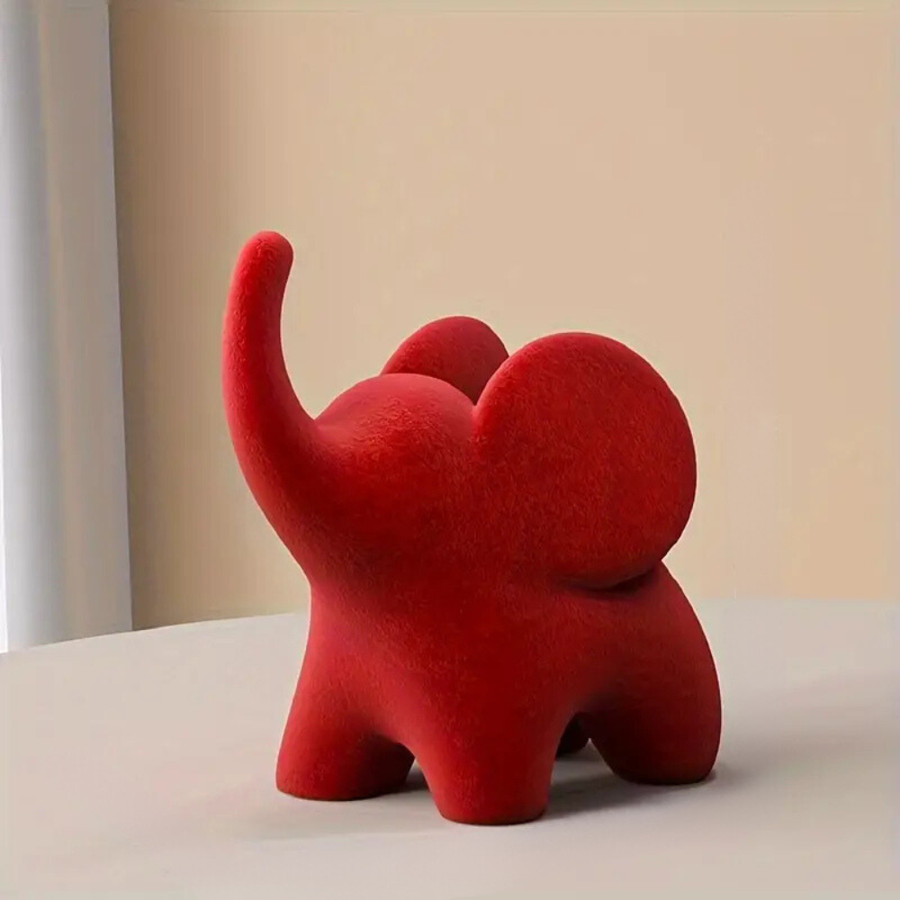 Elephant Statue Decorative Figurine Velvet Finish Resin Decor