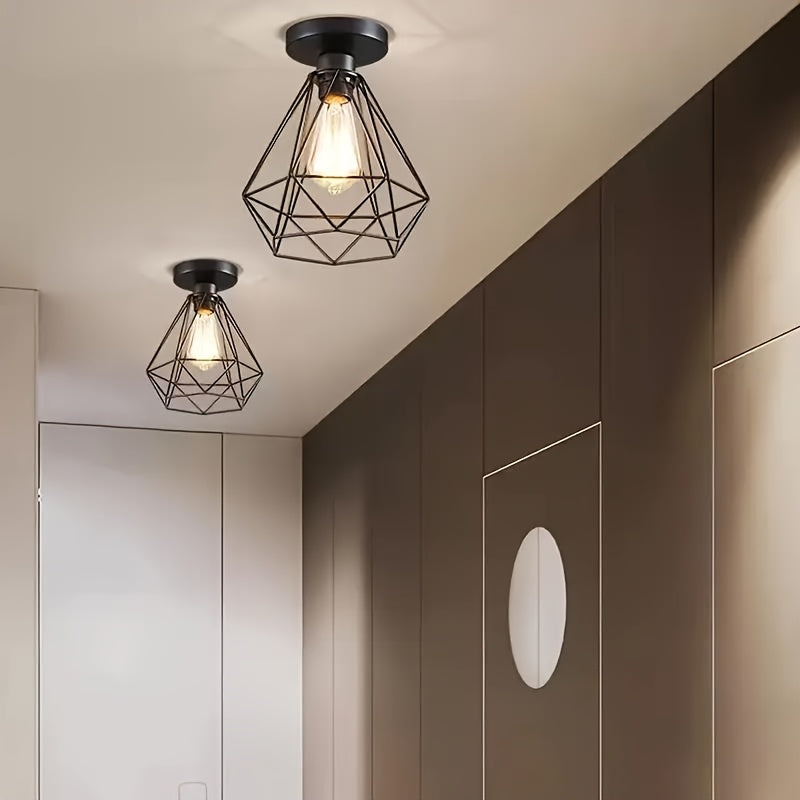 Industrial Ceiling Light | Black Geometric Metal Fixture