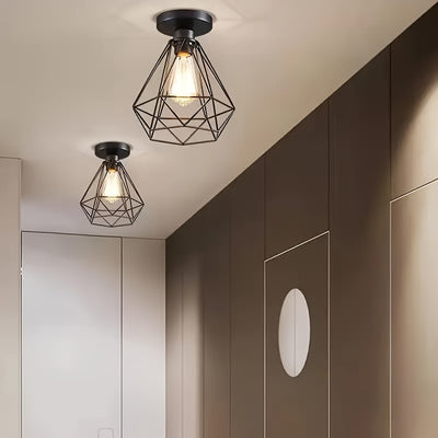 Industrial Ceiling Light | Black Geometric Metal Fixture