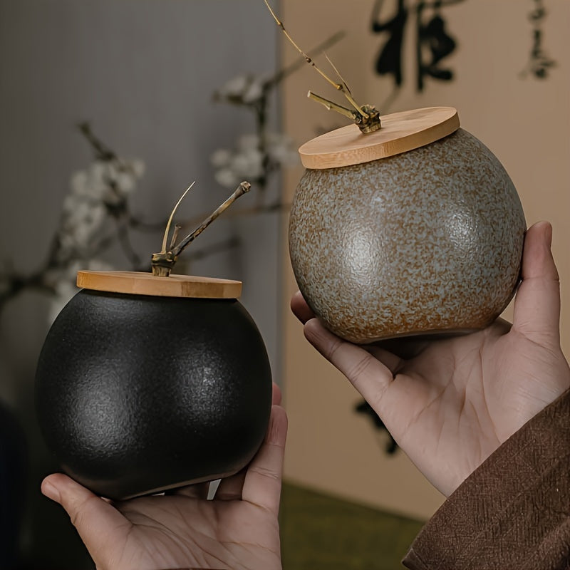 Ceramic Tea, Coffee & Sugar Canisters | Bamboo Lid Storage Jars