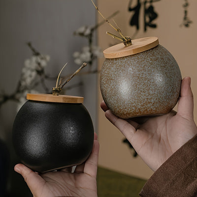 Ceramic Tea, Coffee & Sugar Canisters | Bamboo Lid Storage Jars