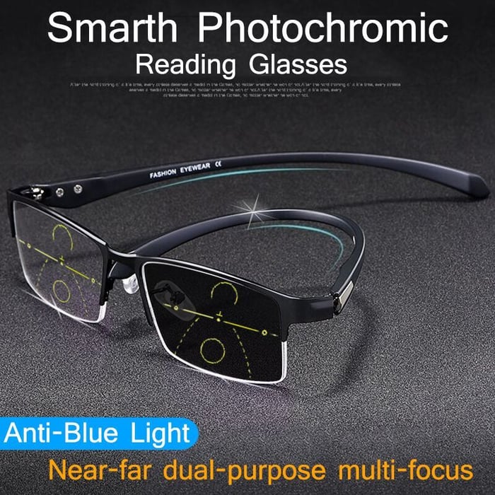 Progressive Reading Glasses Titanium Photochromic Blue Light