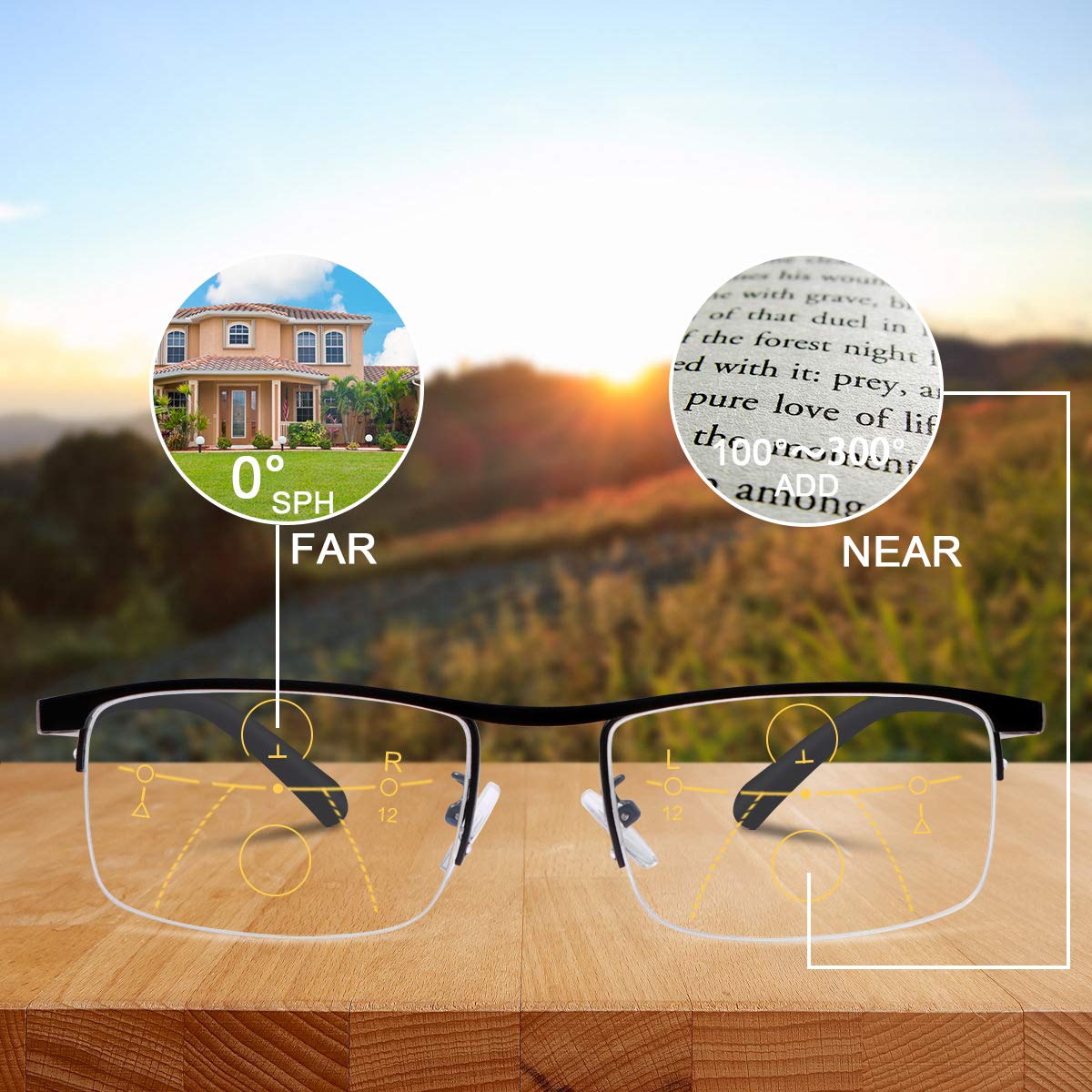 Progressive Reading Glasses Titanium Photochromic Blue Light