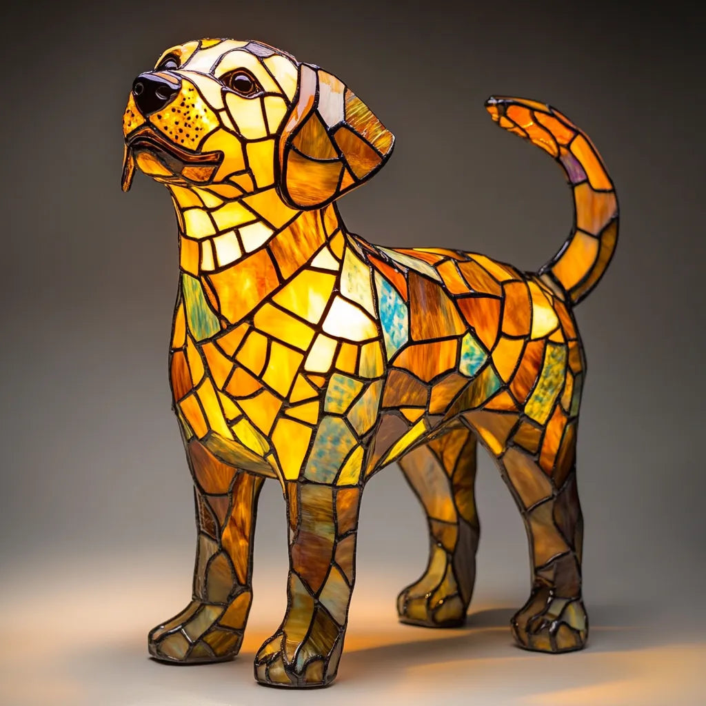 Table Lamp Stained Glass Dog Light Decorative Night Lamp