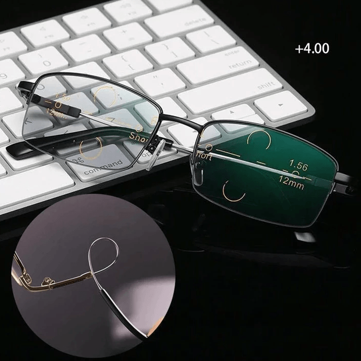 Progressive Reading Glasses Titanium Photochromic Blue Light