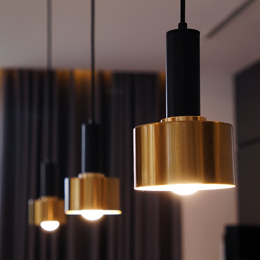 Modern Black & Gold Pendant Light | Adjustable Height E27 Fixture