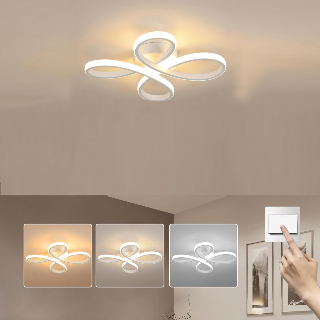 Modern Butterfly LED Ceiling Light | 3-Colour Dimmable with Wall Control