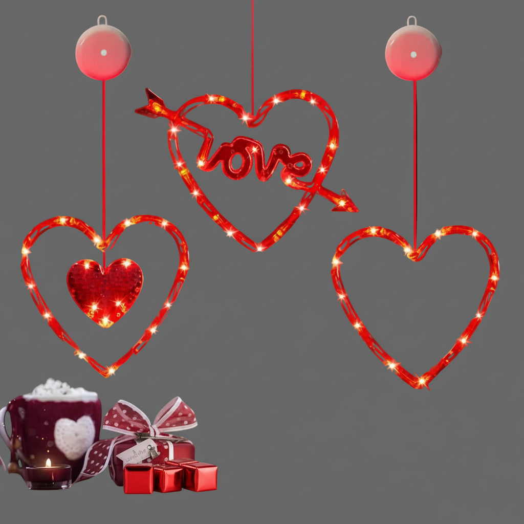 Valentines Day Window Light Hanging Red Glowing Heart