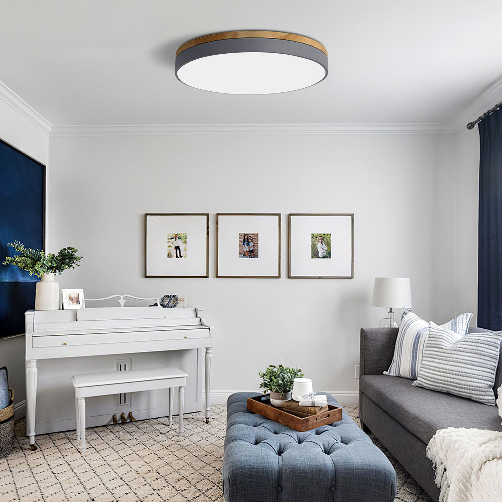 Wooden Ceiling Light | Modern Round Flush Mount Lamp