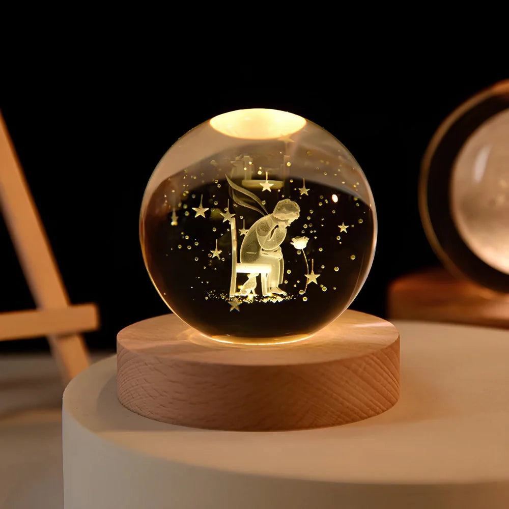 LED Crystal Ball Night Light | 3D Galaxy Design