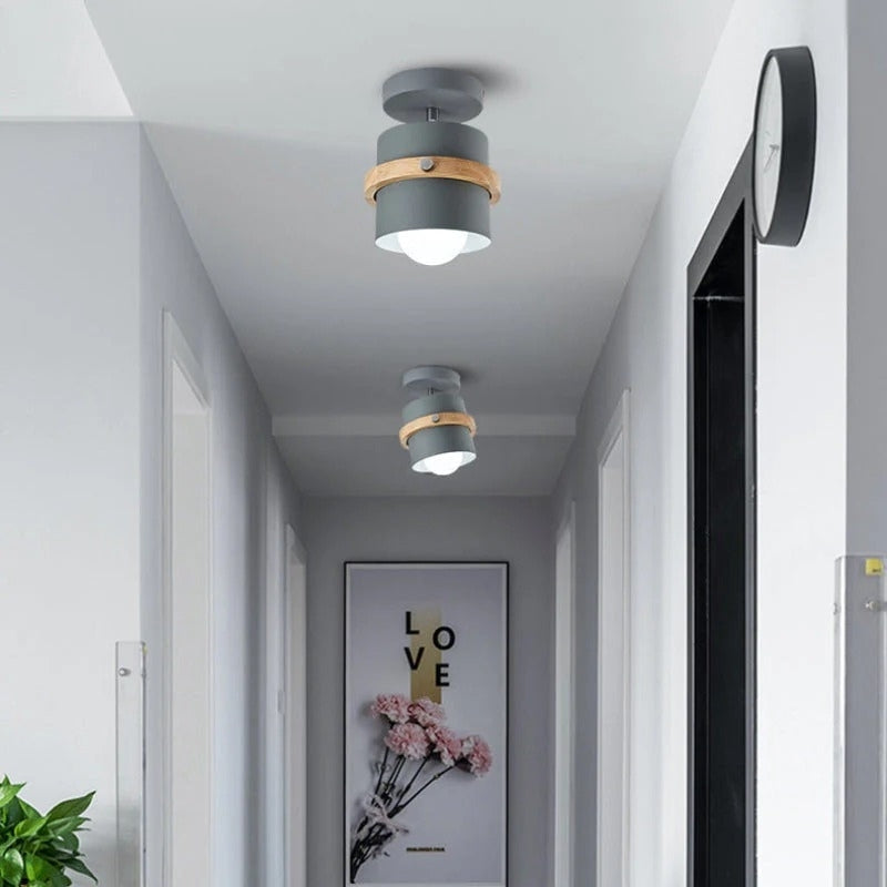 Rotating Ceiling Light | Layered Wood And Metal Style
