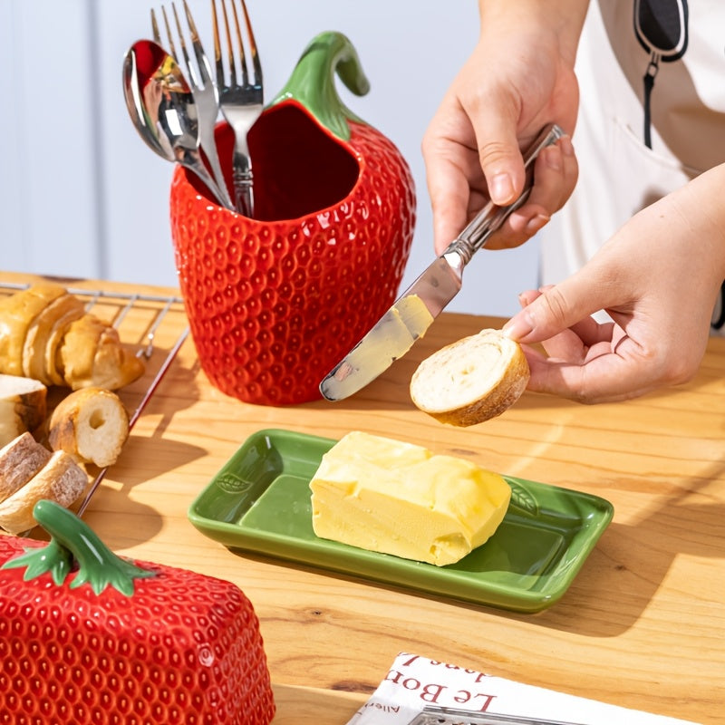 Ceramic Butter Dish with Lid | Strawberry Design Butter Box