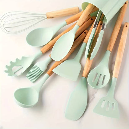 Kitchen Utensil Set | 12-Piece Silicone and Wood