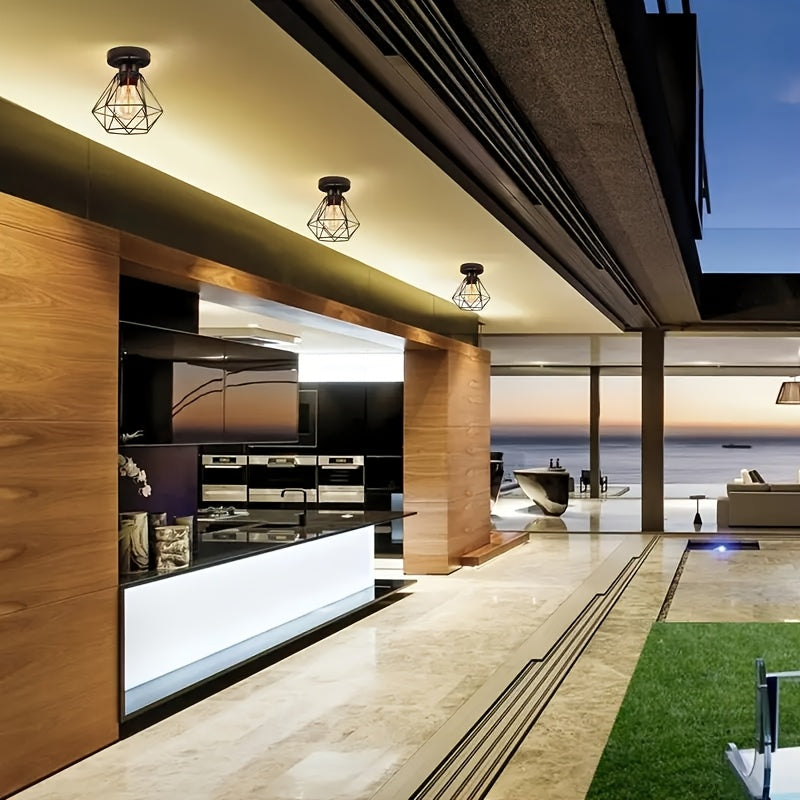 Industrial Ceiling Light | Black Geometric Metal Fixture