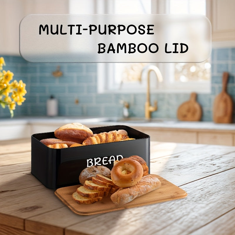 Bread Box Set with Tea, Coffee & Sugar Canisters | Bamboo Lid Kitchen Storage
