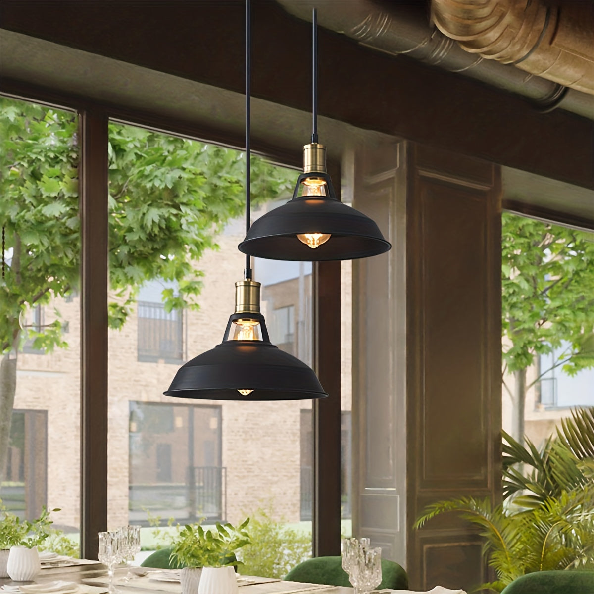 Traditional Metal Pendant Light Set (3-Piece) | Industrial Varnished Design