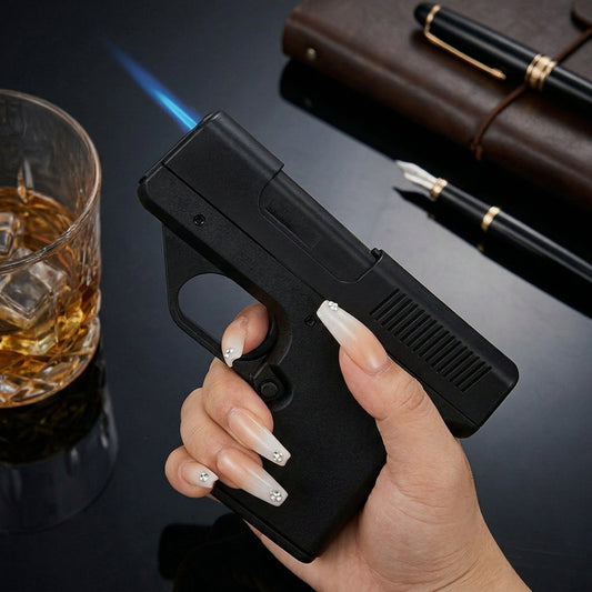 Butane Lighter Jet Flame Metal Gun Style with Storage