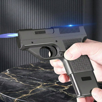 Butane Lighter Jet Flame Metal Gun Style with Storage
