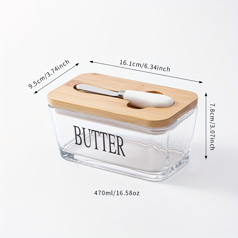 Acacia Wood Lid Glass Butter Dish with Spreader | Thick Glass Butter Keeper
