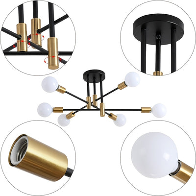 Modern Ceiling Light | 6-Light Gold & Black Semi Flush Mount