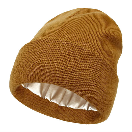Winter Hat Silk Lined Wool Beanie for Warmth and Hair Protection
