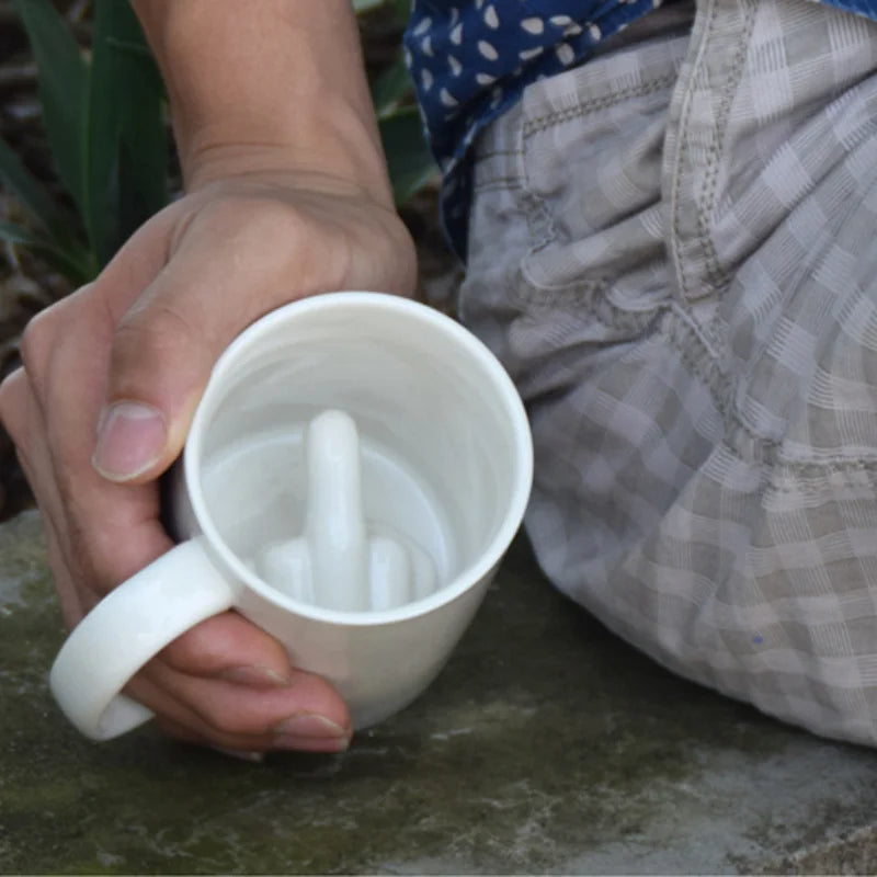 Coffee Mug Funny Ceramic Cup Creative Middle Finger Design for Home