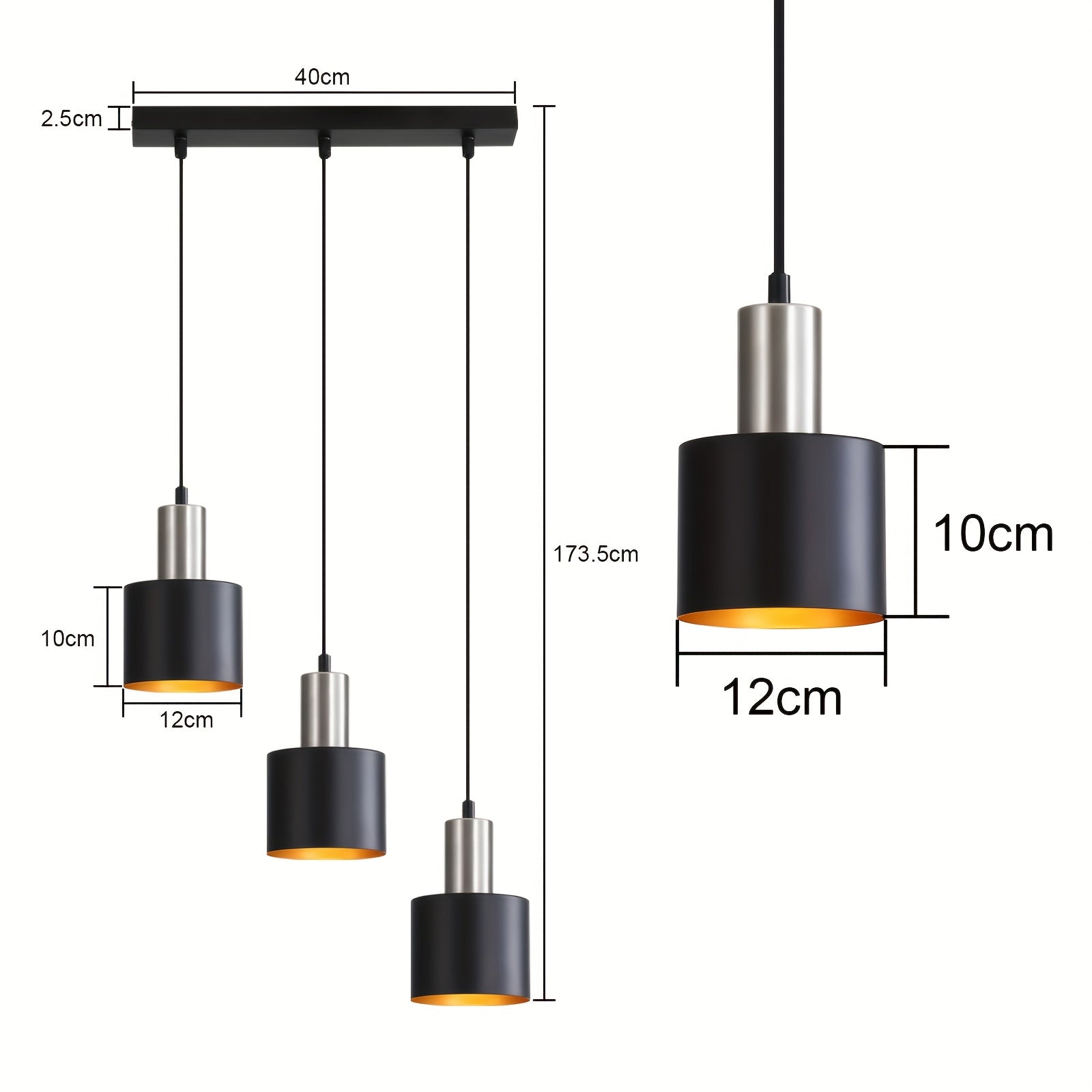 Modern Industrial Pendant Light | Black & Gold Hanging Lamp