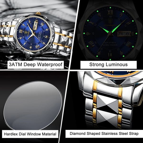 Men’s Stainless Steel Quartz Watch 41mm with Luminescent Hands & Date