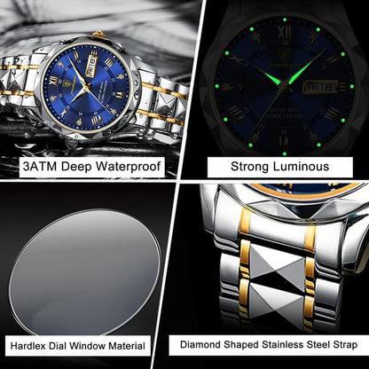 Men’s Stainless Steel Quartz Watch 41mm with Luminescent Hands & Date