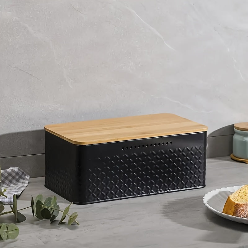 Metal Bread Box with Bamboo Lid | Large Airtight Storage for Fresh Bread