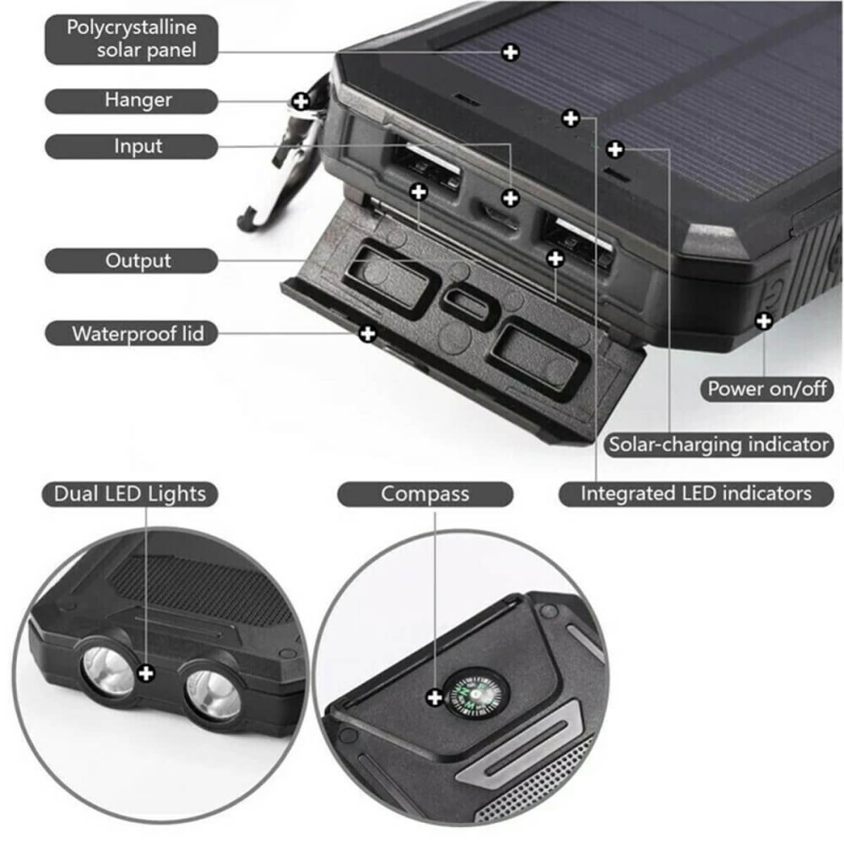 Solar Power Bank | Waterproof Dual-USB Portable Charger