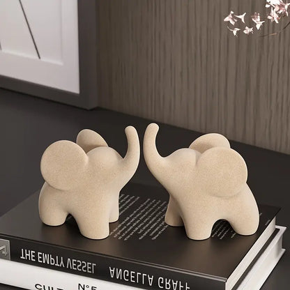Elephant Statue Decorative Figurine Velvet Finish Resin Decor