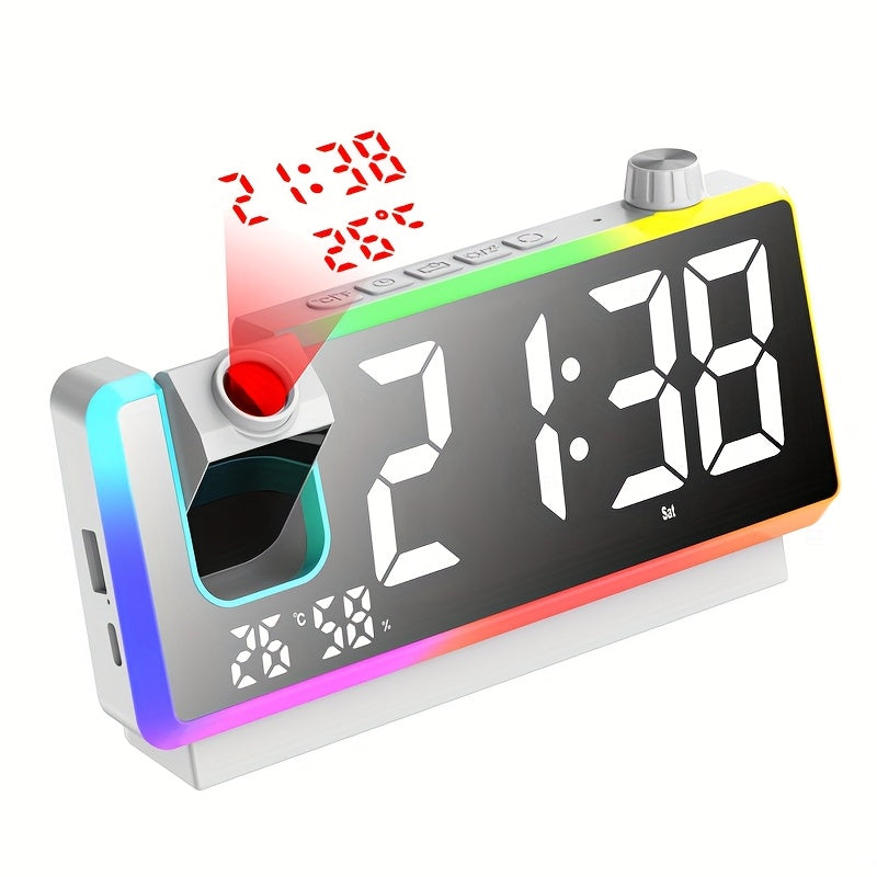 LED Projection Alarm Clock | RGB Display & Dual Time Projection