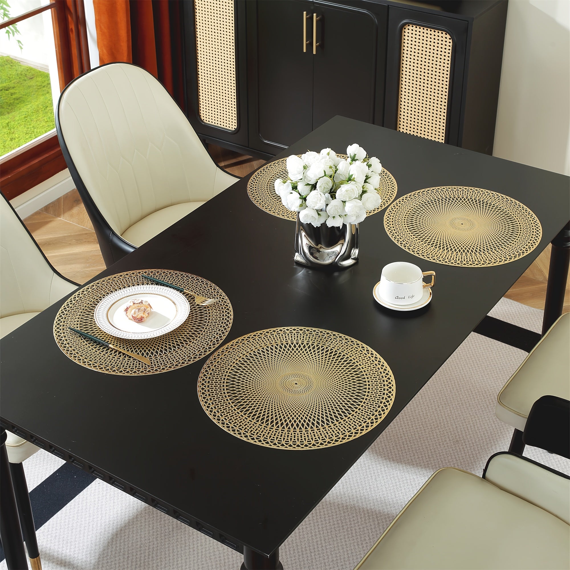 Round Geometric PVC Placemats | Heat-Resistant & Elegant Table Protection