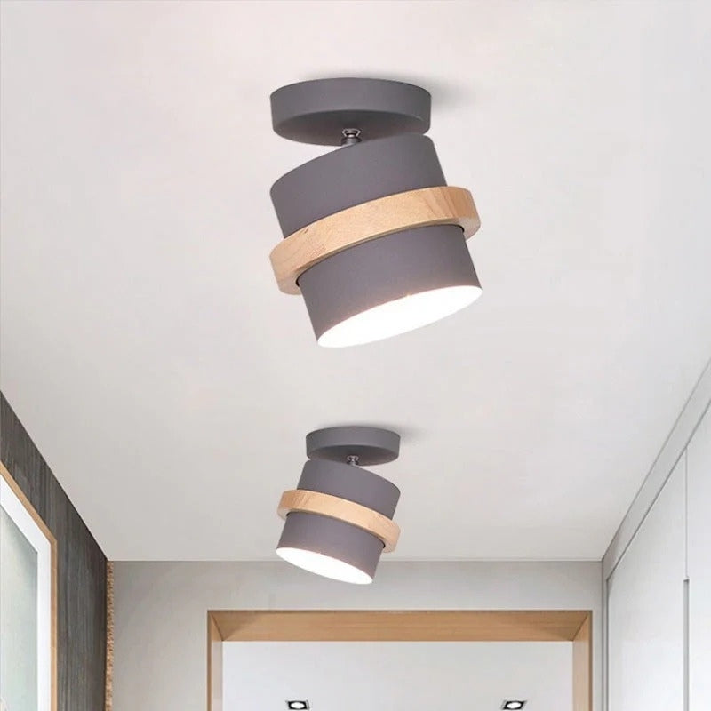 Rotating Ceiling Light | Layered Wood And Metal Style