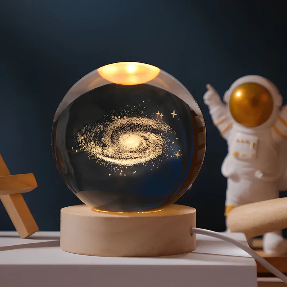 LED Crystal Ball Night Light | 3D Galaxy Design