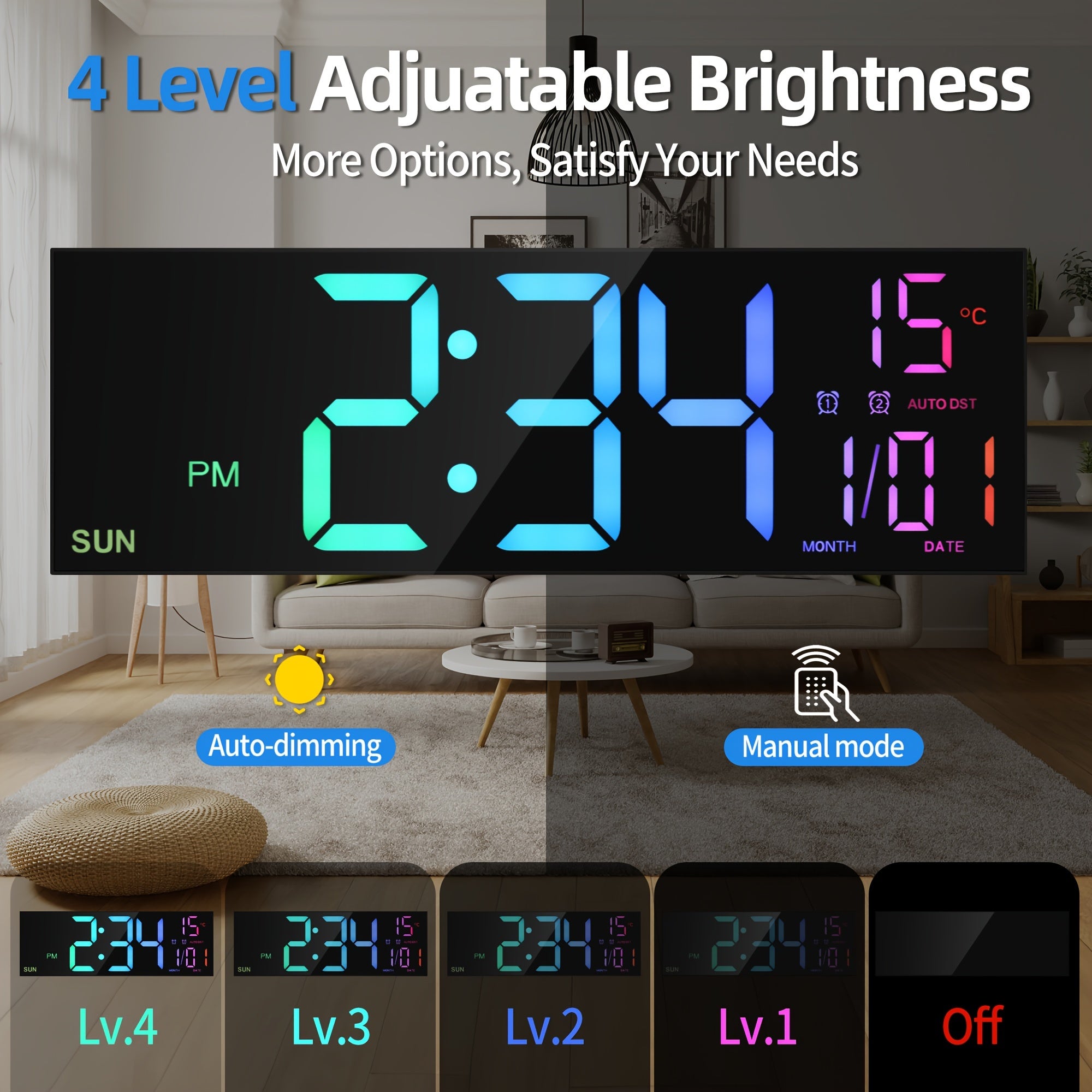16-Inch RGB Digital Wall Clock | Remote Control & Auto Brightness