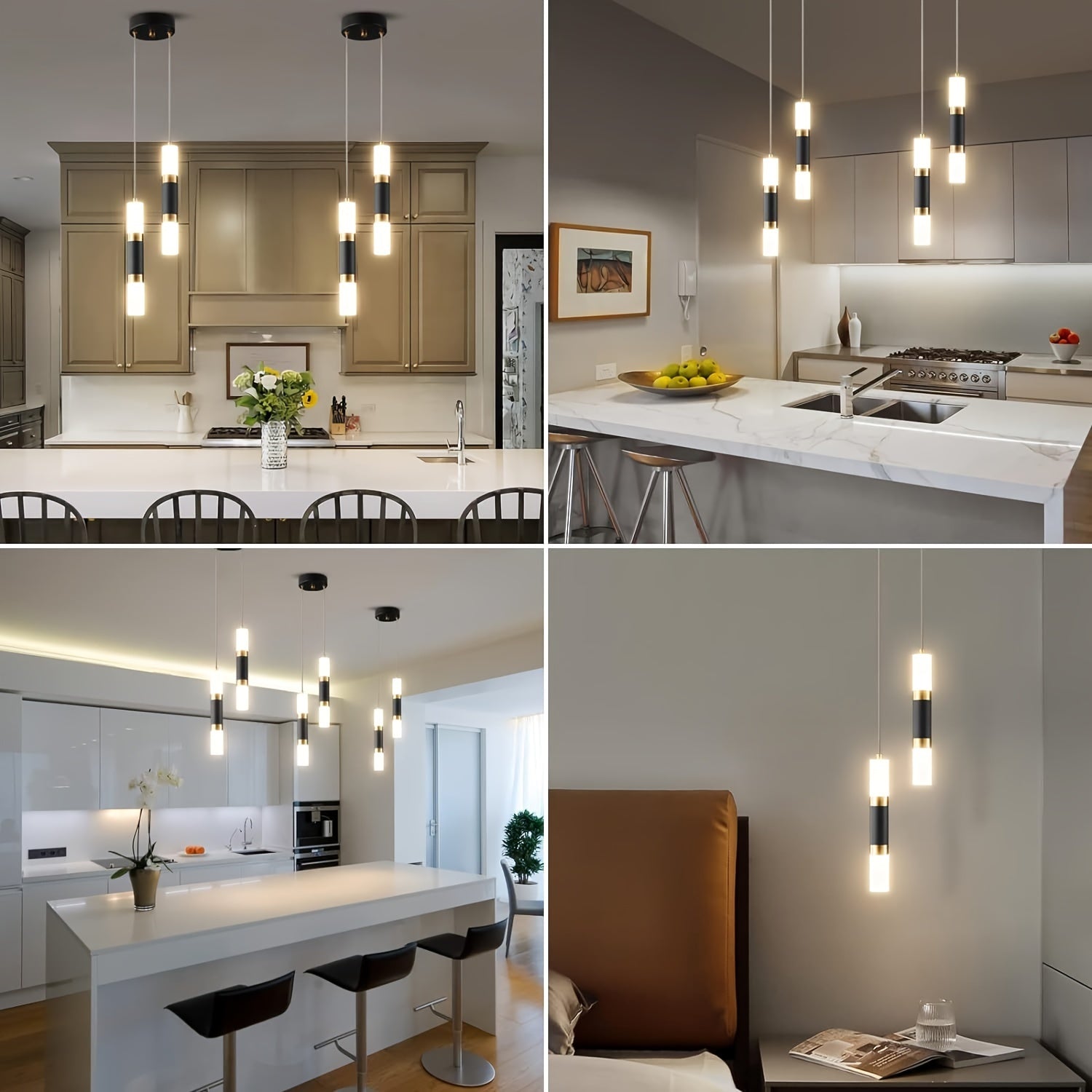 Modern Black & Gold Mini Pendant Light | 2-Light & 3-Light Dimmable LED Fixtures