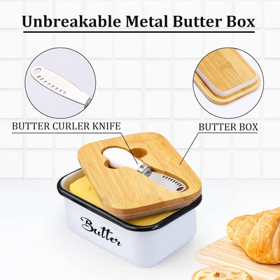 Metal Butter Dish with Lid | Countertop Butter Keeper with Knife
