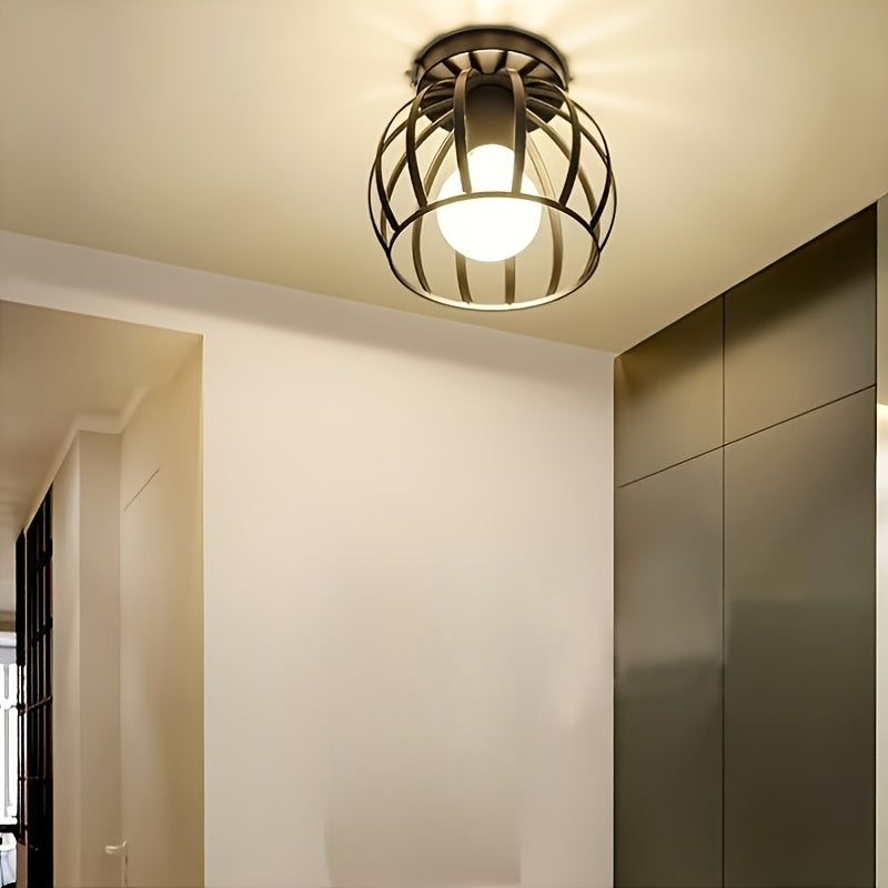 Modern Industrial Ceiling Light | Semi-Flush Mount Metal Cage Design