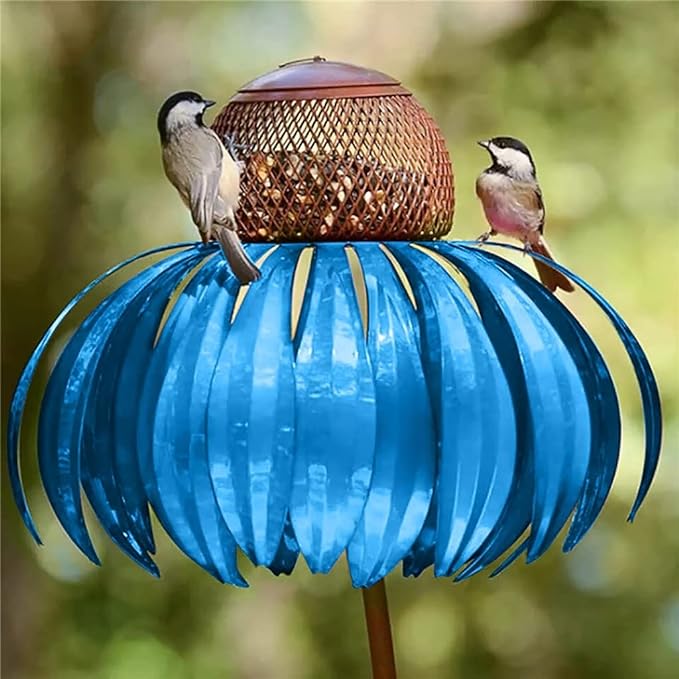 Metal bird feeder stake | Flower-shaped seed dish