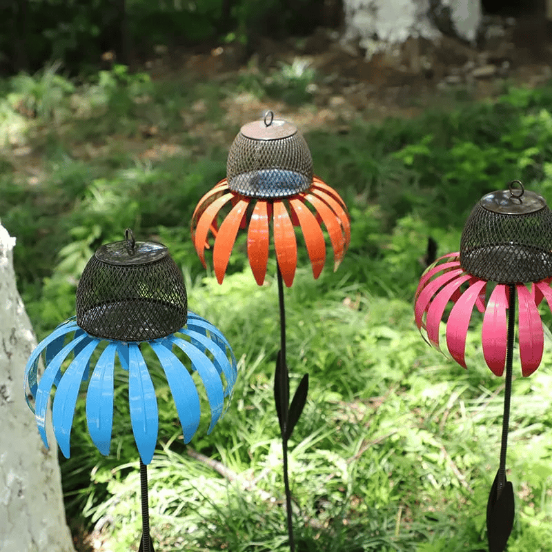 Metal bird feeder stake | Flower-shaped seed dish