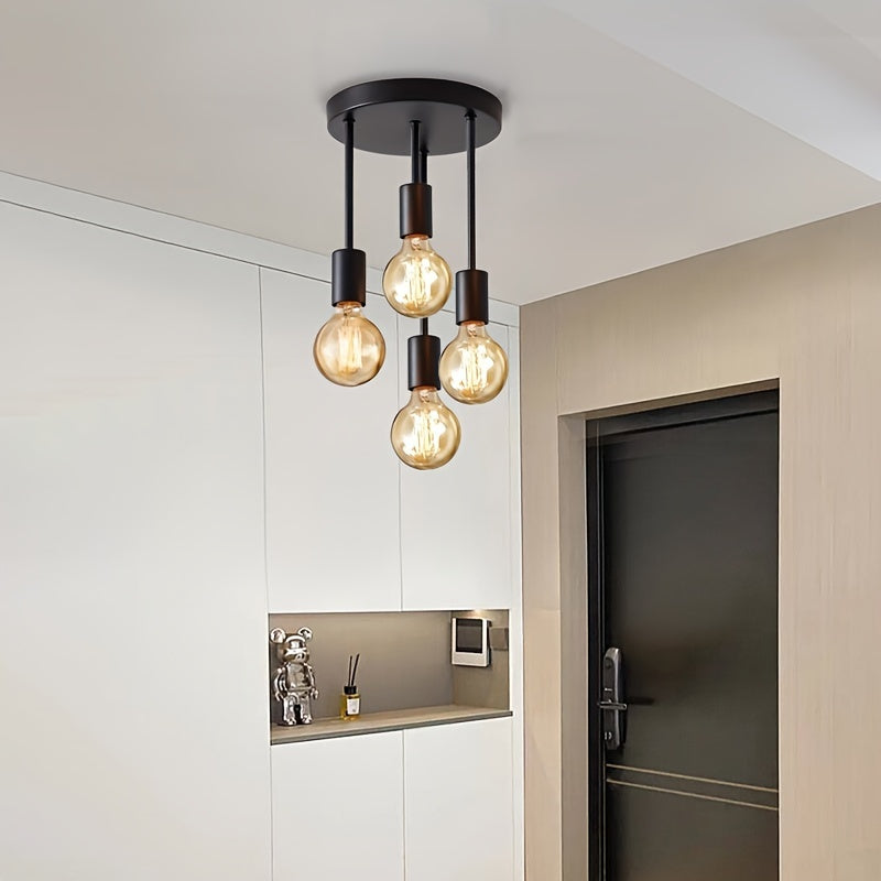 Modern Black 4-Light Ceiling Chandelier | Industrial Pendant with E27 Sockets