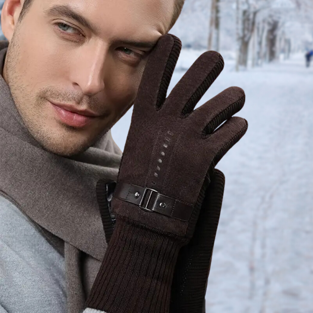 Leather Gloves Mens Winter Windproof Warm Driving Gloves