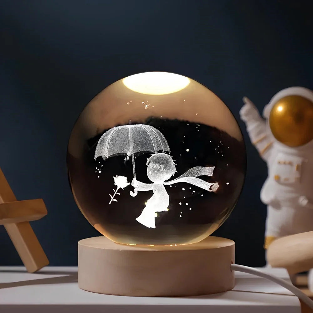 LED Crystal Ball Night Light | 3D Galaxy Design