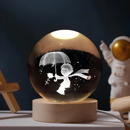 LED Crystal Ball Night Light | 3D Galaxy Design