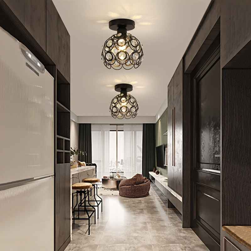 Crystal Semi-Flush Ceiling Light | Modern Polished Metal Chandelier