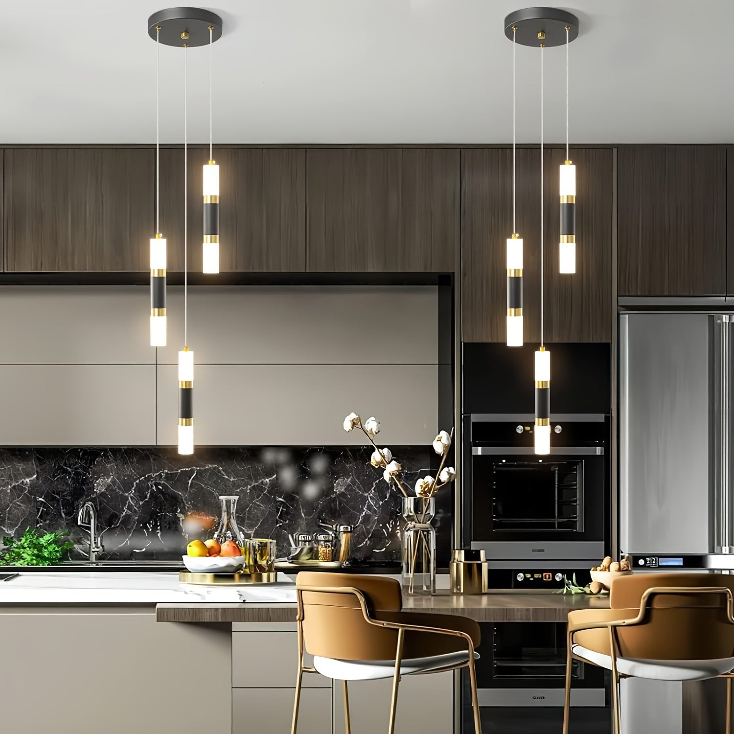 Modern Black & Gold Mini Pendant Light | 2-Light & 3-Light Dimmable LED Fixtures
